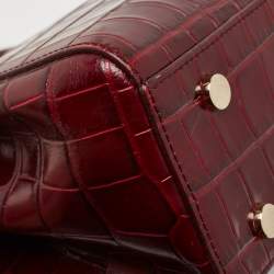Pre Owned Aspinal Of London Burgundy Croc Embossed Leather Small Florence Snap Tote