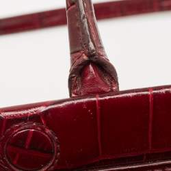 Pre Owned Aspinal Of London Burgundy Croc Embossed Leather Small Florence Snap Tote