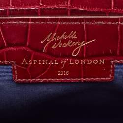Pre Owned Aspinal Of London Burgundy Croc Embossed Leather Small Florence Snap Tote