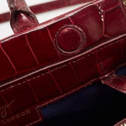 Pre Owned Aspinal Of London Burgundy Croc Embossed Leather Small Florence Snap Tote