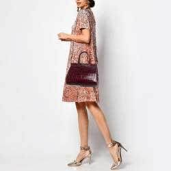 Pre Owned Aspinal Of London Burgundy Croc Embossed Leather Small Florence Snap Tote