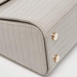 Aspinal Of London Grey Croc Embossed Leather Mayfair Top Handle Bag