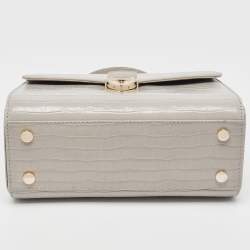 Aspinal Of London Grey Croc Embossed Leather Mayfair Top Handle Bag