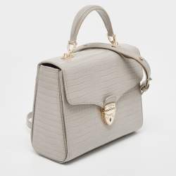Aspinal Of London Grey Croc Embossed Leather Mayfair Top Handle Bag