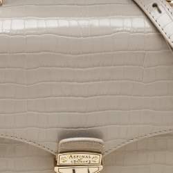 Aspinal Of London Grey Croc Embossed Leather Mayfair Top Handle Bag