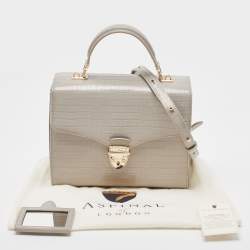 Aspinal Of London Grey Croc Embossed Leather Mayfair Top Handle Bag
