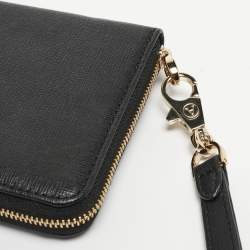 Pre Owned Aspinal Of London Black Leather Zip Around Wristlet Wallet