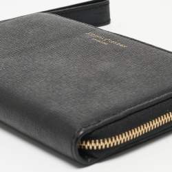 Pre Owned Aspinal Of London Black Leather Zip Around Wristlet Wallet
