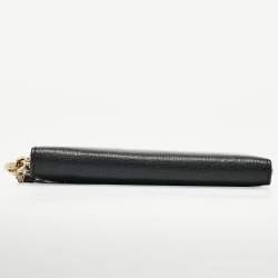 Pre Owned Aspinal Of London Black Leather Zip Around Wristlet Wallet