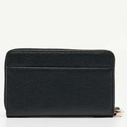 Pre Owned Aspinal Of London Black Leather Zip Around Wristlet Wallet