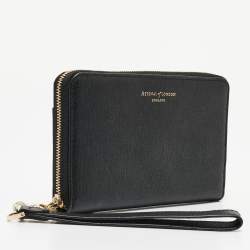 Pre Owned Aspinal Of London Black Leather Zip Around Wristlet Wallet