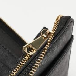 Pre Owned Aspinal Of London Black Leather Zip Around Wristlet Wallet