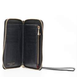 Pre Owned Aspinal Of London Black Leather Zip Around Wristlet Wallet