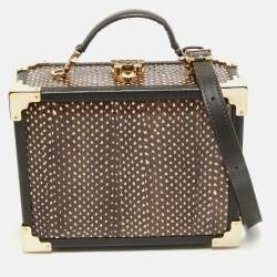 Aspinal Of London Dark Brown Watersnake Leather Trunk Top Handle Bag