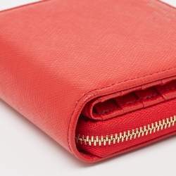 Aspinal Of London Red Leather Zip Around Compact Wallet