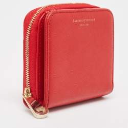 Aspinal Of London Red Leather Zip Around Compact Wallet