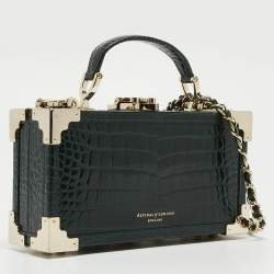 Aspinal of London Green Croc Emboosed Patent Leather Trinket Top Handle Bag 