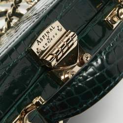 Aspinal of London Green Croc Emboosed Patent Leather Trinket Top Handle Bag 