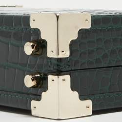 Aspinal of London Green Croc Emboosed Patent Leather Trinket Top Handle Bag 