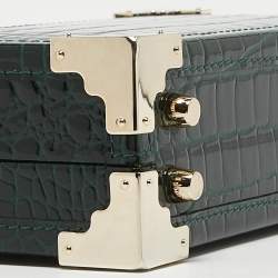 Aspinal of London Green Croc Emboosed Patent Leather Trinket Top Handle Bag 