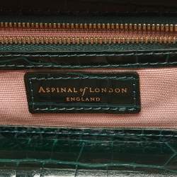 Aspinal of London Green Croc Emboosed Patent Leather Trinket Top Handle Bag 
