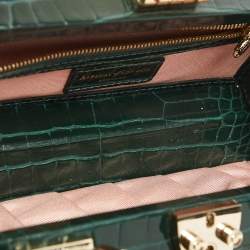 Aspinal of London Green Croc Emboosed Patent Leather Trinket Top Handle Bag 