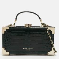 Aspinal of London Green Croc Emboosed Patent Leather Trinket Top Handle Bag 