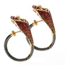 Asprey Lily Multicolor Gemstone 18k Yellow Gold Statement Hoop Earrings