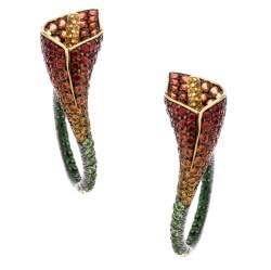 Asprey Lily Multicolor Gemstone 18k Yellow Gold Statement Hoop Earrings