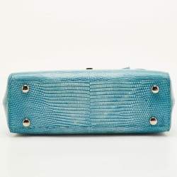 مملوكة مسبقًا Asprey 167 Mini Blue/White Lizard Top Handle Bag