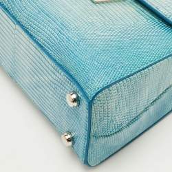 مملوكة مسبقًا Asprey 167 Mini Blue/White Lizard Top Handle Bag