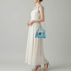 مملوكة مسبقًا Asprey 167 Mini Blue/White Lizard Top Handle Bag