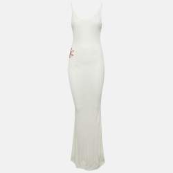 Pre Owned Asta Resort Off White Stretch Crepe Stella Maxi Dress S