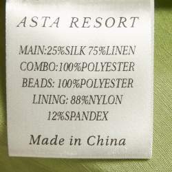 Pre Owned Asta Resort Green Hand Beaded Linen Blend Yasmin Mini Dress M