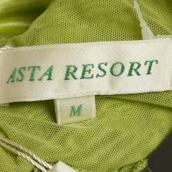Pre Owned Asta Resort Green Hand Beaded Linen Blend Yasmin Mini Dress M