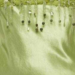 Pre Owned Asta Resort Green Hand Beaded Linen Blend Yasmin Mini Dress M