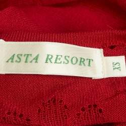 Pre Owned فستان أستا ريزورت محبوك بأزهار حمراء ياقة كول دليلا مقاس صغير جدًا