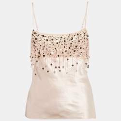 Pre Owned Asta Resort Pink Embellished Detail Linen Blend Yasmin Tank Top M