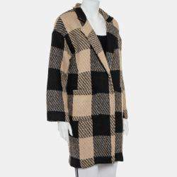 Pre Owned Astr The Label Black & Beige Checkered Wool Open Front Cora Coat S
