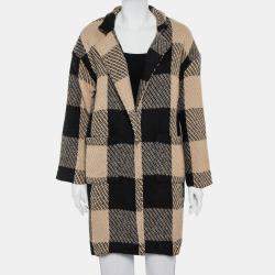 Pre Owned Astr The Label Black & Beige Checkered Wool Open Front Cora Coat S