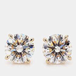 Pre Owned 6.05 cts Round Lab Grown Diamond 14k Yellow Gold 4 Prong Basket Studs