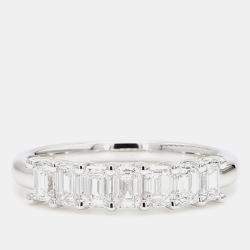 Pre Owned 1.02 cts Emerald Lab Grown Diamond 14k White Gold 7 Stone Wedding Band
