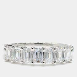Pre Owned 1.51 cts Emerald Lab Grown Diamond 14k White Gold 7 Stone Wedding Band