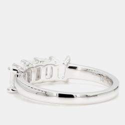 Pre Owned 1.500 cts Emerald Lab Grown Diamond 14k White Gold 5 Stone Wedding Band US 7