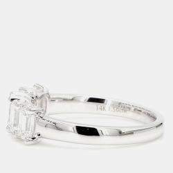 Pre Owned 1.500 cts Emerald Lab Grown Diamond 14k White Gold 5 Stone Wedding Band US 7