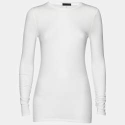 ATM White Rib Knit Long Sleeve Round Neck Top M
