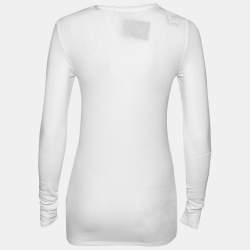 ATM White Rib Knit Long Sleeve Round Neck Top M