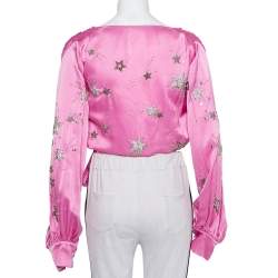 Attico Pink Satin Bead Embellished Wrap Blouse S
