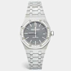 Audemars Piguet Grey Ruthenium “Grande Tapisserie” Stainless Steel Diamond Royal Oak 5451ST.ZZ.1256ST.02 Unisex Wristwatch 37 mm