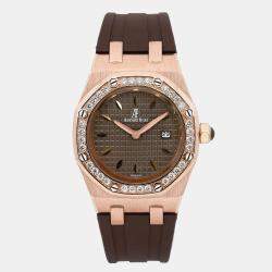Audemars Piguet Brown Diamond 18k Rose Gold Royal Oak 67621OR Automatic Women's Wristwatch 33 mm